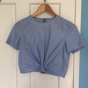 blue and white striped top